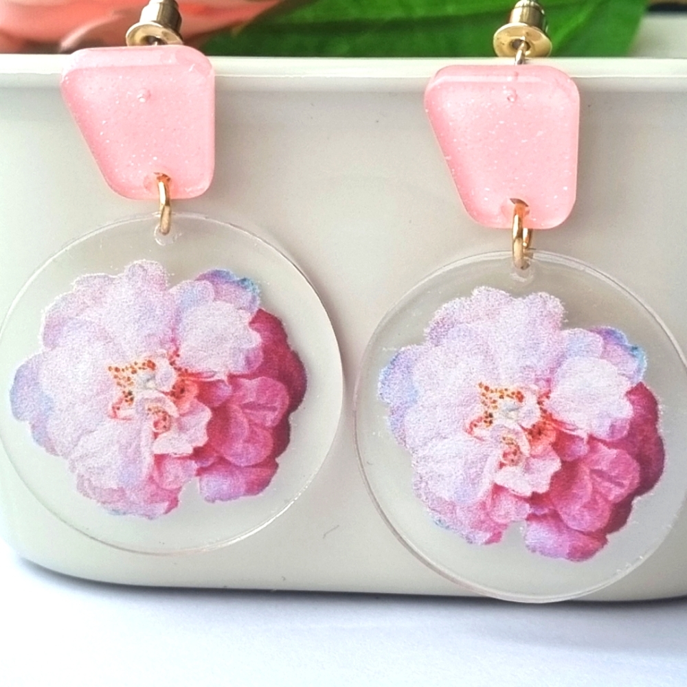 Pretty Peachy Pink Floral Drop Earrings 🍑 🩷 - Picture 9 of 10